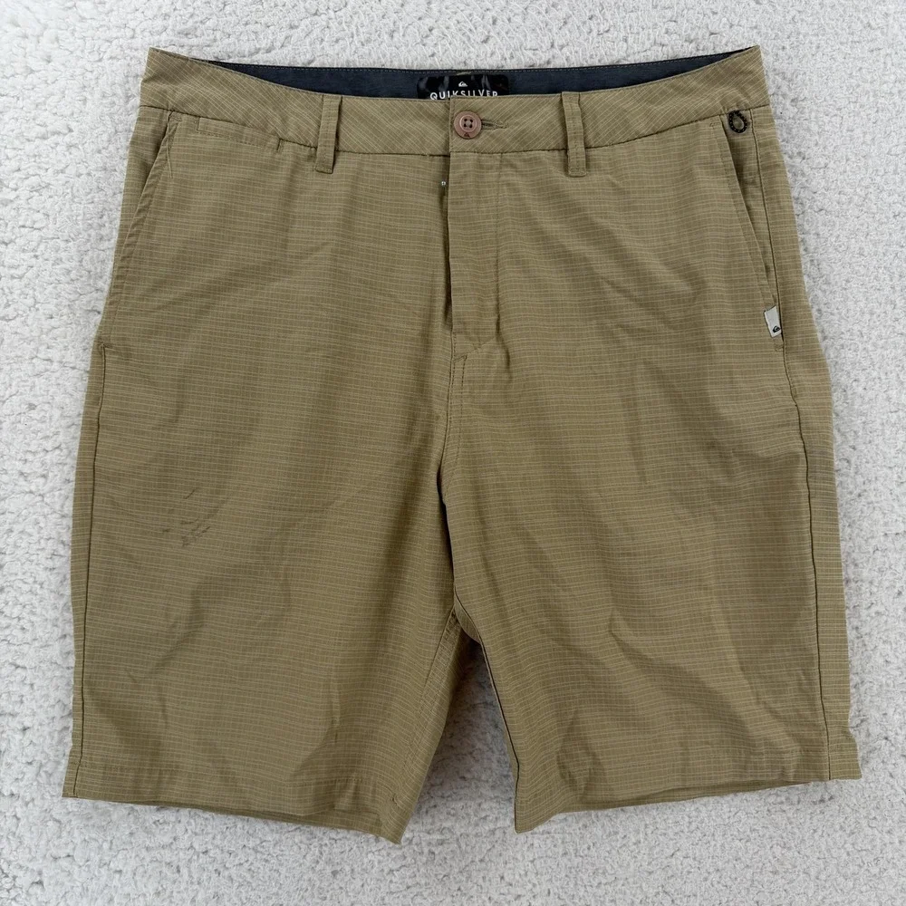Quiksilver Amphibian Shorts Mens 33 Beige Check Chino 9 Inseam Casual Summer